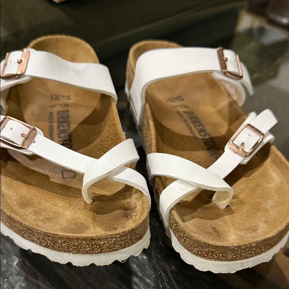Birkenstock Women's White and Tan Sandals